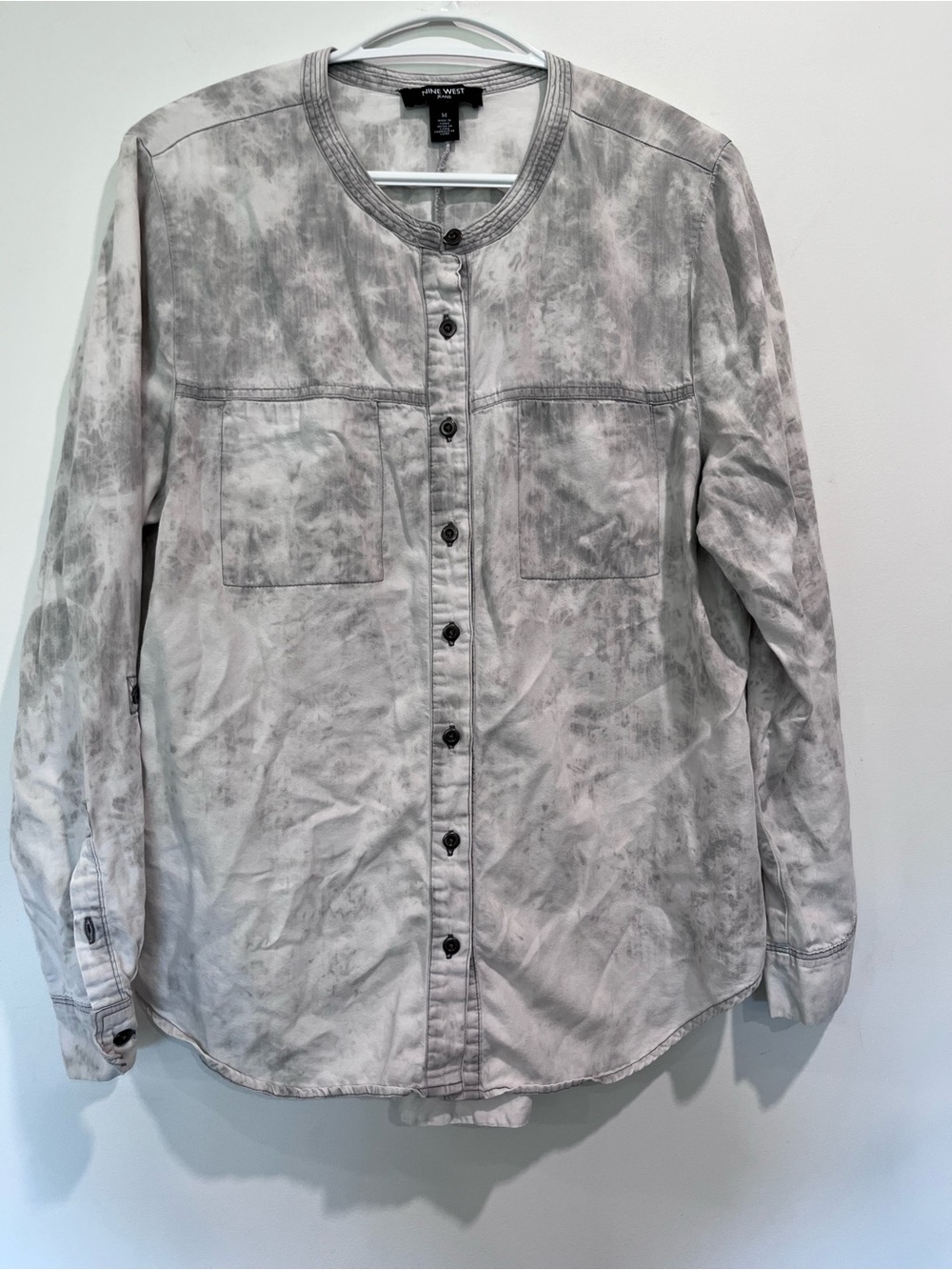 Nine West Womens M Gray Tie-Dye Mineral Wash Button-Down Shirt “Bailey” Utility
